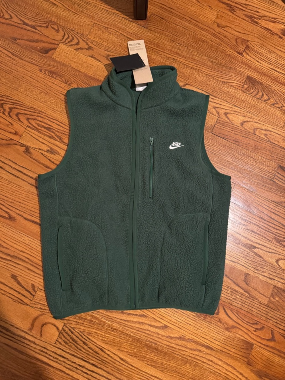 Nike Men's Dark Green Sherpa Fleece Vest with Zip Pockets
